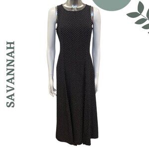 Savannah Black Micro Print Midi Dress with Corset Back Fit and Flare Size Small